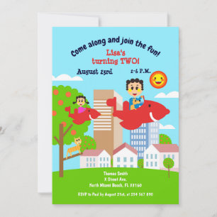 Baby girl fies with dad second birthday party invitation