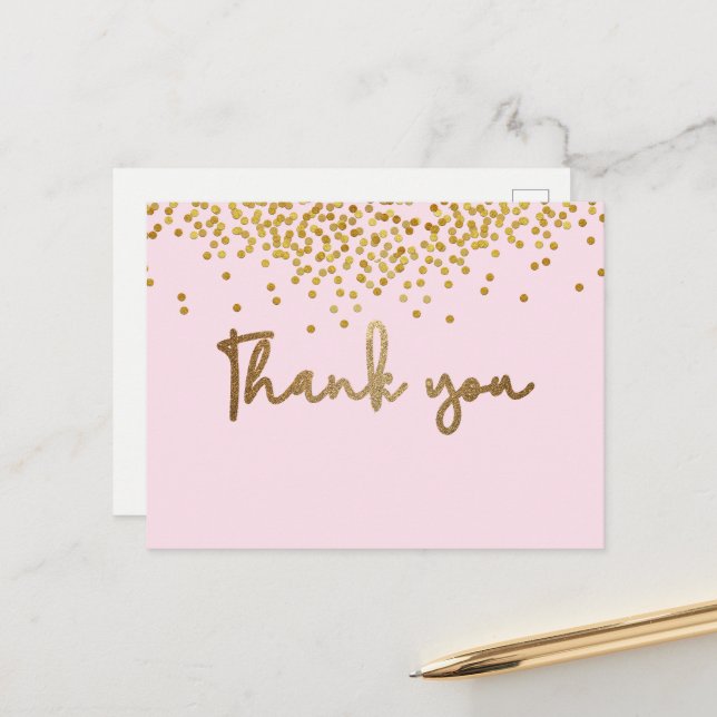 Baby Girl first birthday Gold confetti Blush Pink Postcard (Front/Back In Situ)