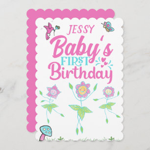 Baby Girl First Birthday  Invitation