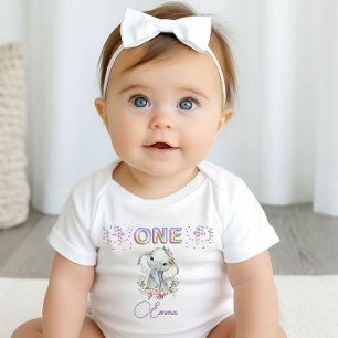 Baby Girl First Birthday Name Elephant Cute One    Baby Bodysuit