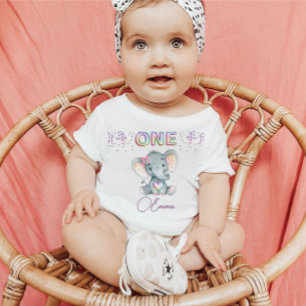Baby Girl First Birthday Name Elephant Cute One  Baby T-Shirt