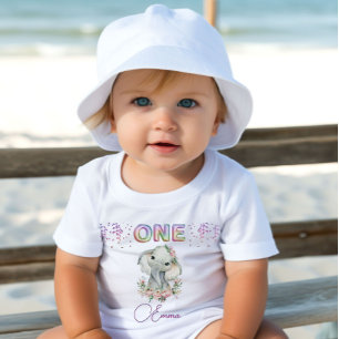 Baby Girl First Birthday Name Elephant Cute One    Baby T-Shirt