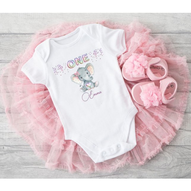 Baby Girl First Birthday Name Elephant Cute One   Bodysuit (Creator Uploaded)