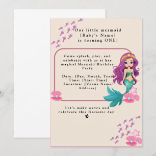 Baby Girl First Birthday Party Mermaid Announcement