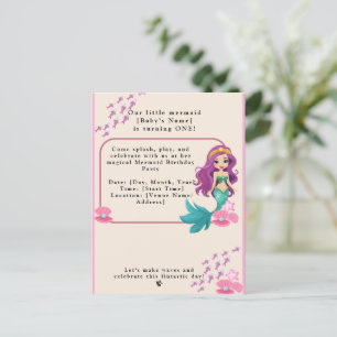 Baby Girl First Birthday Party Mermaid Invitation Postcard