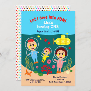 Baby girl first birthday summer party invitation