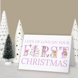 Baby Girl First Christmas Cute Animal Personalised Holiday Card