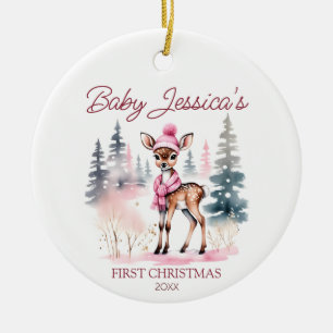 Baby girl first Christmas cute deer photo template Ceramic Tree Decoration