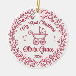 Baby Girl First Christmas Name & Year Floral Ceramic Tree Decoration