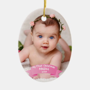 Baby Girl First Christmas Photo Ceramic Tree Decoration
