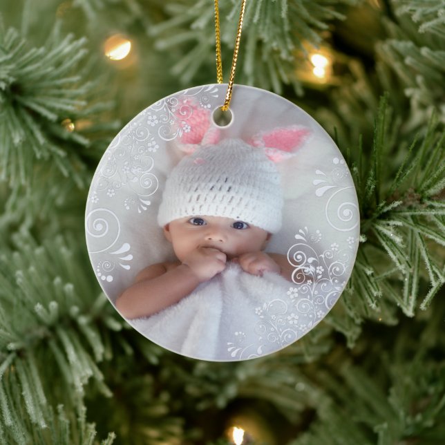 Baby Girl First Christmas Photo Ceramic Tree Decoration (Tree)