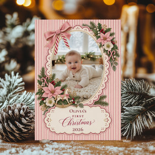 Baby Girl First Christmas Photo Holiday Card