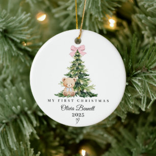 Baby Girl First Christmas, Pink Bow Christmas Tree Ceramic Tree Decoration