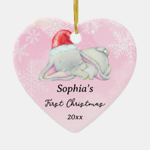 Baby Girl First Christmas Pink Elephant Custom Ceramic Tree Decoration
