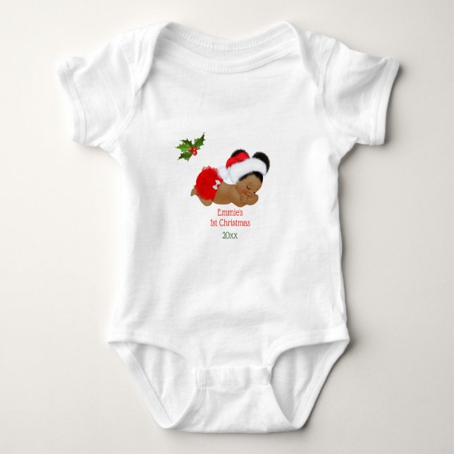 Baby Girl First Christmas Red Santa Hat Baby Bodys Baby Bodysuit (Front)