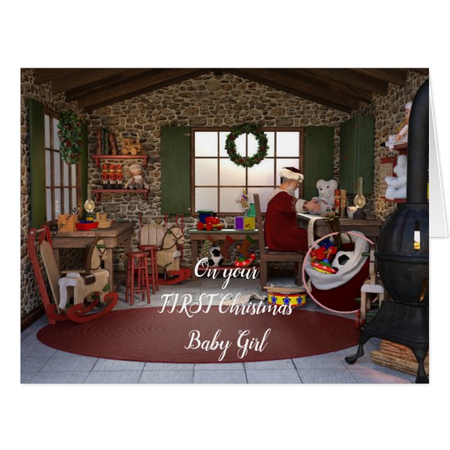 Baby Girl First Christmas Santa Workshop Christmas (Front Horizontal)