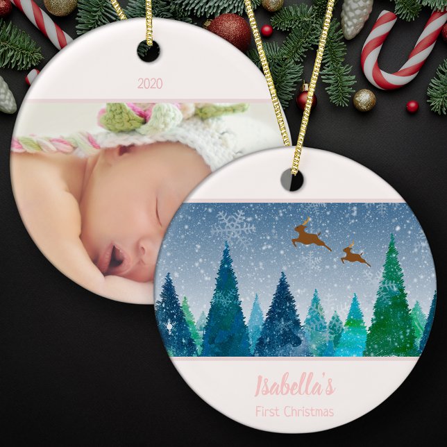 Baby Girl First Christmas Snowflake Photo Ceramic Tree Decoration (Creator Uploaded)