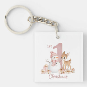 Baby Girl First Christmas Snowman Deer Key Ring