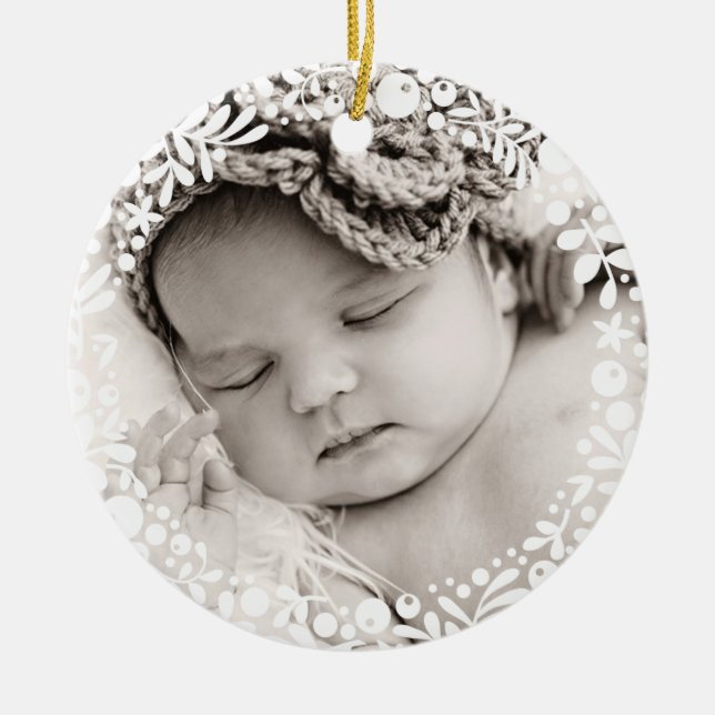 Baby Girl First Christmas White Berry Wreath Pink Ceramic Tree Decoration (Front)