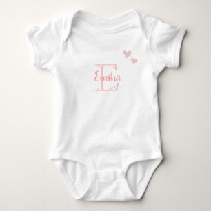 Baby Girl First Name Pink Monogram Heart Bodysuit