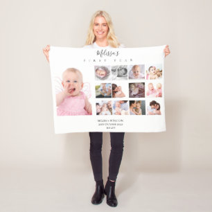 Baby girl First Year Photo Collage 12 months gift Fleece Blanket