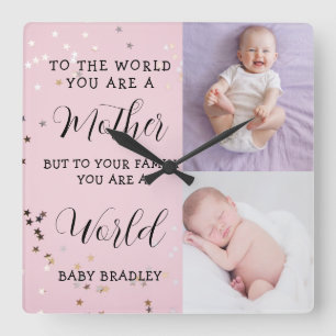 Baby girl First Year Photo Collage Keepsake pink  Square Wall Clock