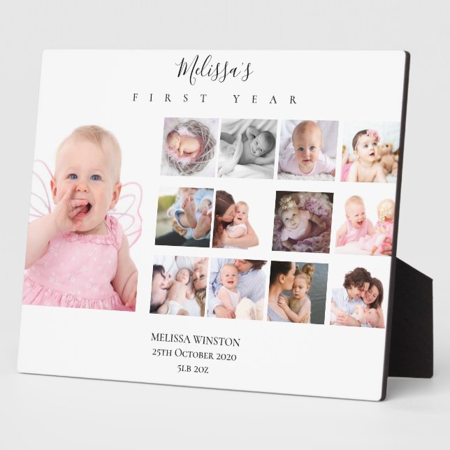 Baby Girl First Year Photo Collage Personalized Plaque (Side)