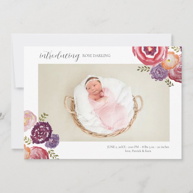 Baby Girl Flower Birth Announcement  Postcard (Front)