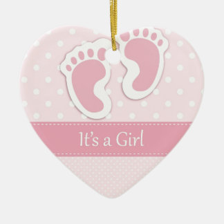 Baby Girl Footprints Adorable Ceramic Tree Decoration
