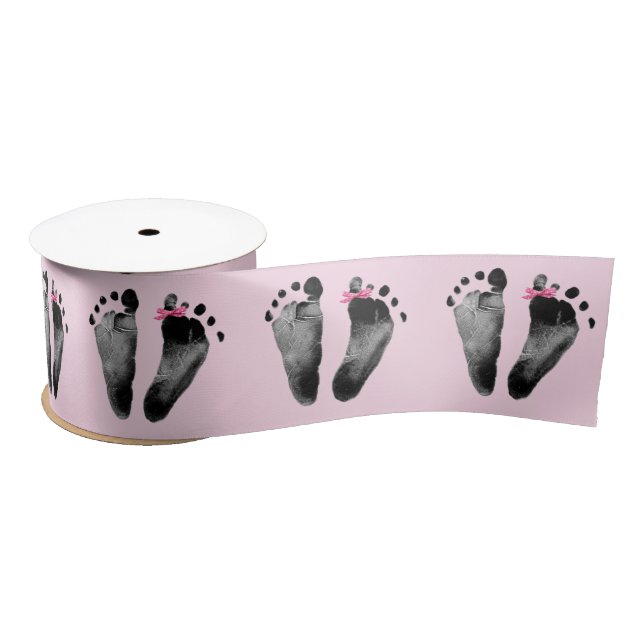 Baby Girl Footprints with Bow Satin Ribbon (Spool)