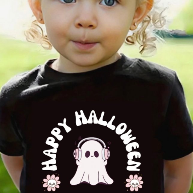 Baby Girl Ghost Happy Halloween Toddler Girl Skate Baby T-Shirt (Creator Uploaded)