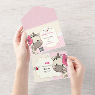 Baby Girl Giraffe Shower All in One Invitation