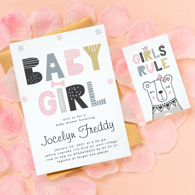 Baby Girl | Girls Rule Neutral Colours Baby Shower Invitation (Creator Uploaded)