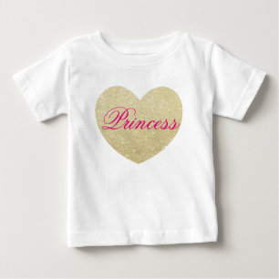 Baby Girl Glitter heart-Print Golden Personalised T-Shirt