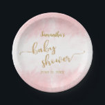 Baby Girl Gold Glitter Watercolor Pink Baby Shower Paper Plate<br><div class="desc">Add this gold sparkly paper plate to your baby shower for a newborn girl. The design features a gold faux glitter calligraphy text on a pink watercolor background.  Custom text allows you to personalise with the name of the mummy-to-be.</div>
