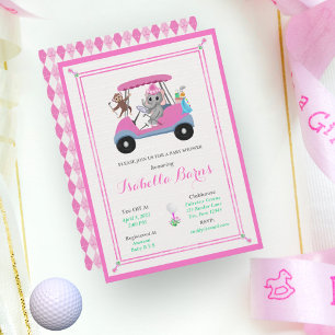 Baby Girl Golfing Elephant & Monkey Shower  Invitation