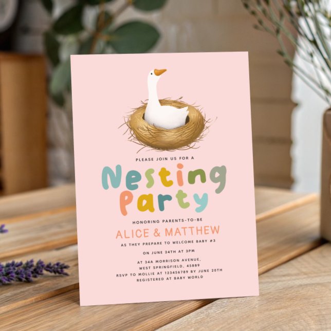 Baby Girl Goose Nesting Party Baby Shower Invitation (Creator Uploaded)