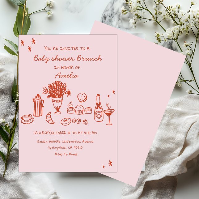 Baby Girl  Hand Drawn Baby Shower Brunch Invitation (Creator Uploaded)