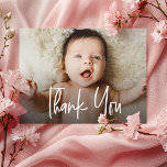 Baby Girl Horizontal Photo Handlettering script Thank You Card<br><div class="desc">Express your gratitude in style with these Personalised Baby Shower baby girl photo Thank You Cards. These cards are not just notes of appreciation; they're a personalised and heartfelt way to thank your family and friends who have showered you with love during this special time. Featuring a modern and unique...</div>