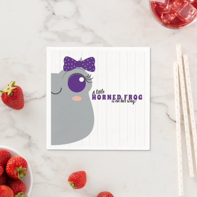 Baby Girl Horned Frog Purple Baby Shower Napkin (Insitu)