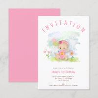 Baby Girl Illustration Pink First Birthday Party