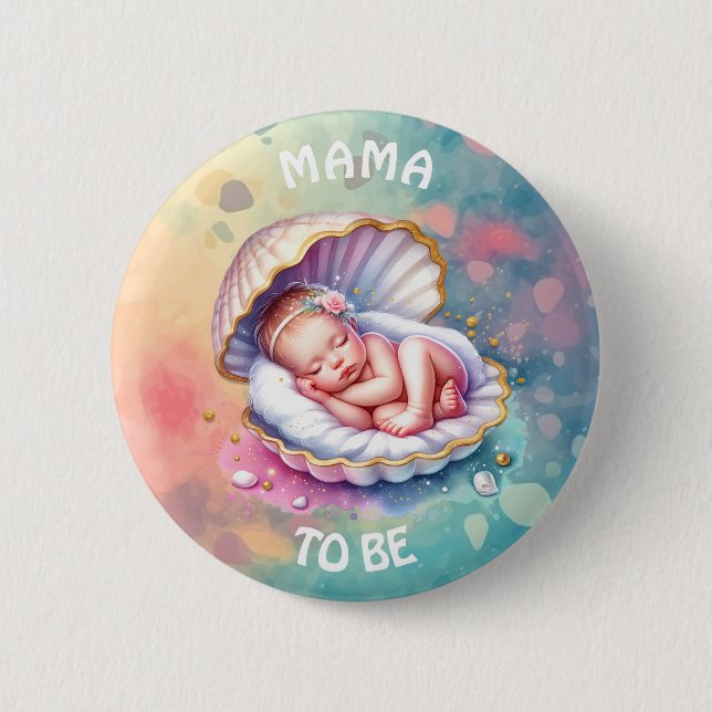 Baby Girl in a Seashell Baby Shower Mama to be 6 Cm Round Badge (Front)
