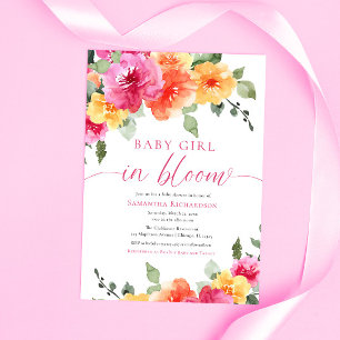 Baby girl in Bloom colorful spring summer floral Invitation