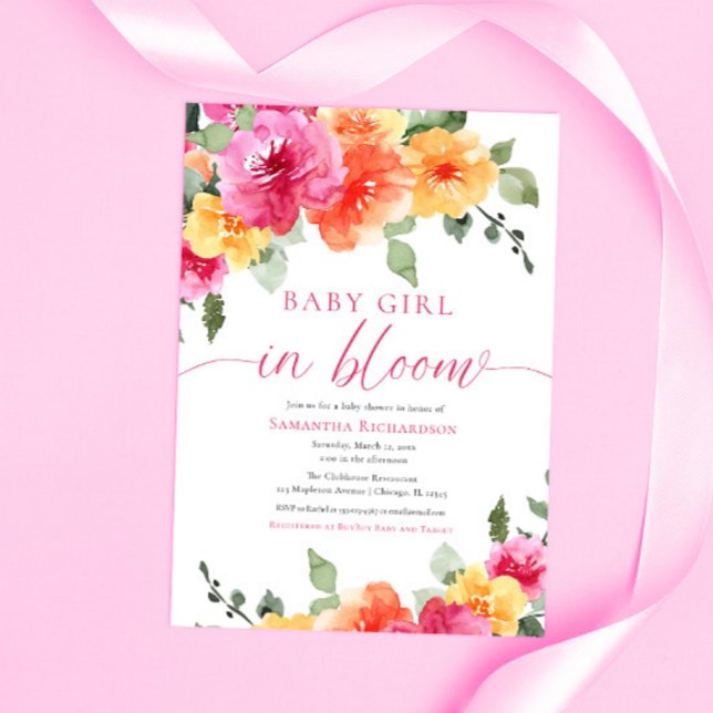 Baby girl in Bloom colourful spring summer floral Invitation (Creator Uploaded)