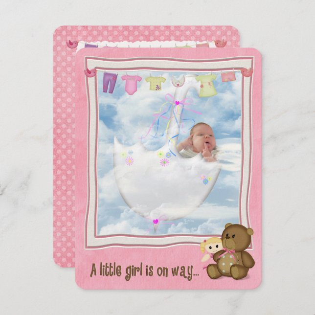 Baby Girl in Umbrella Shower Invitation (Front/Back)