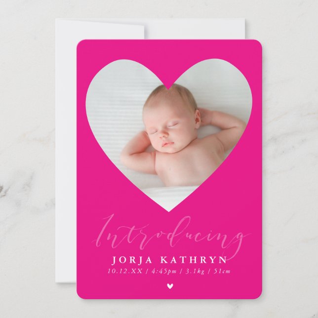 BABY GIRL introducing photo heart frame fushcia Invitation (Front)