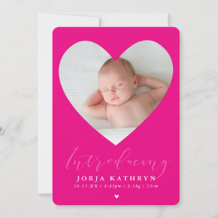 BABY GIRL introducing photo heart frame fushcia Invitation