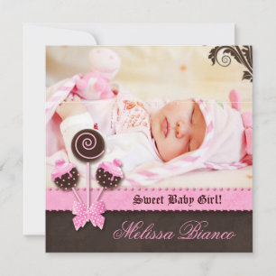 Baby Girl Invitation Announcement Cake Pops Pink