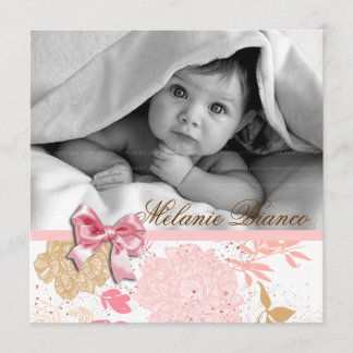 Baby Girl Invitation Birthday Party Pink White Bow