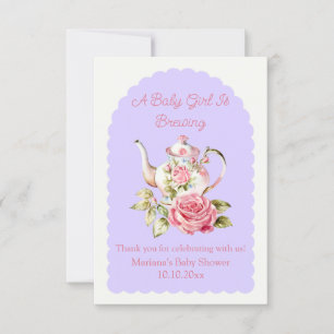 baby girl is brewing floral tea party baby shower thank you card